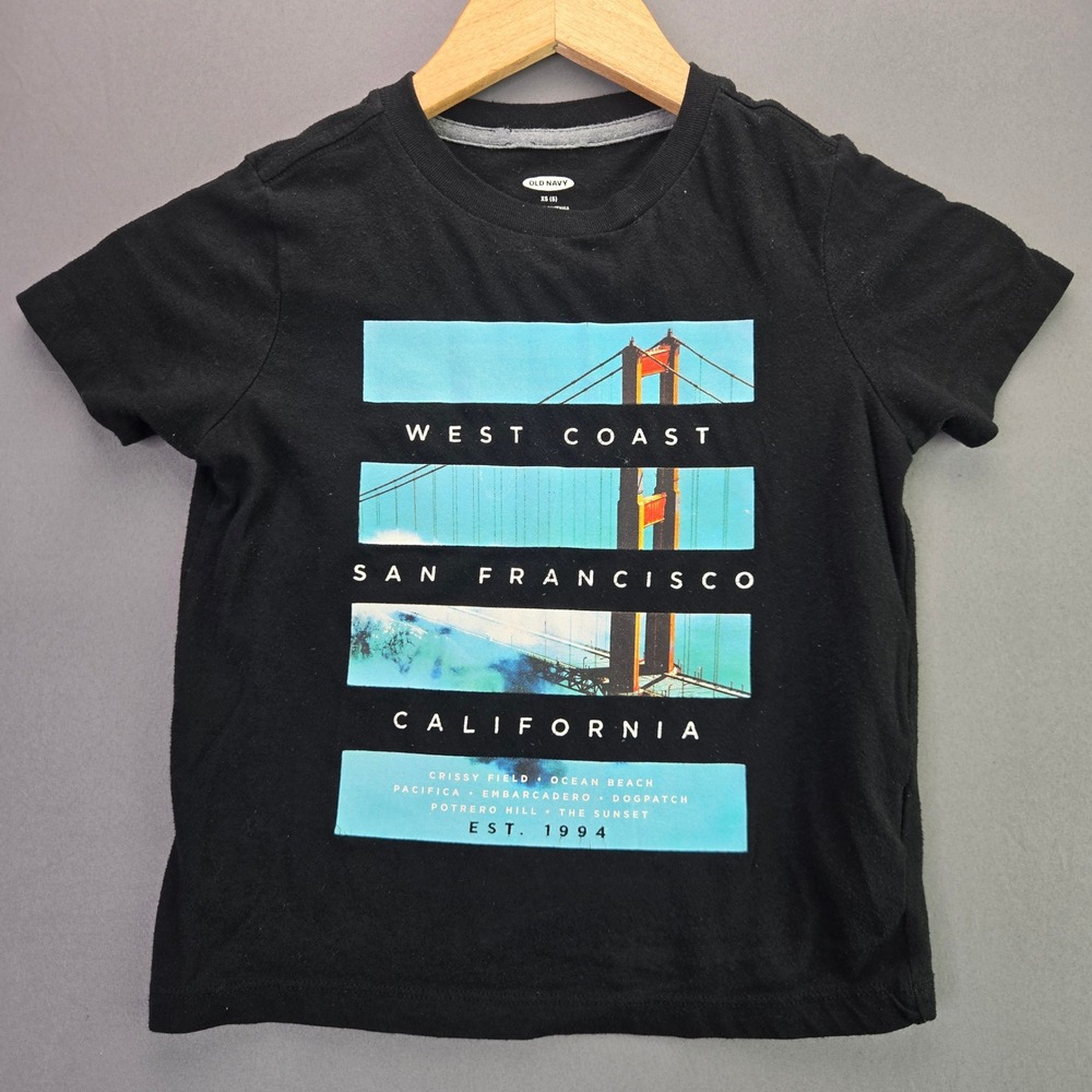 Old Navy Boys San Francisco Graphic T-Shirt XS 5 Black West Coast California Tee